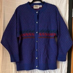 Shetland 100%wool vintage colourful knitted cardigan sweater